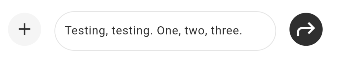 Textfield containing "Testing, testing, one, two, three"