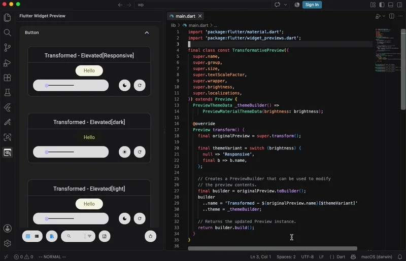 Runtime transformations to Preview annotation in Flutter Widget Previewer