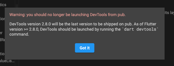 dart devtools warning dialog